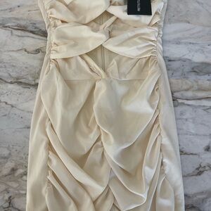 Elegant Beige Ruched Dress
